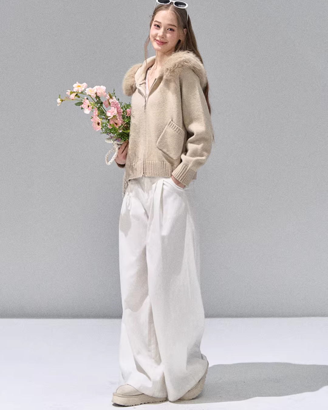 Hooded Fur Zip Knit Cardigan Hooded Fur Zip Knit Cardigan