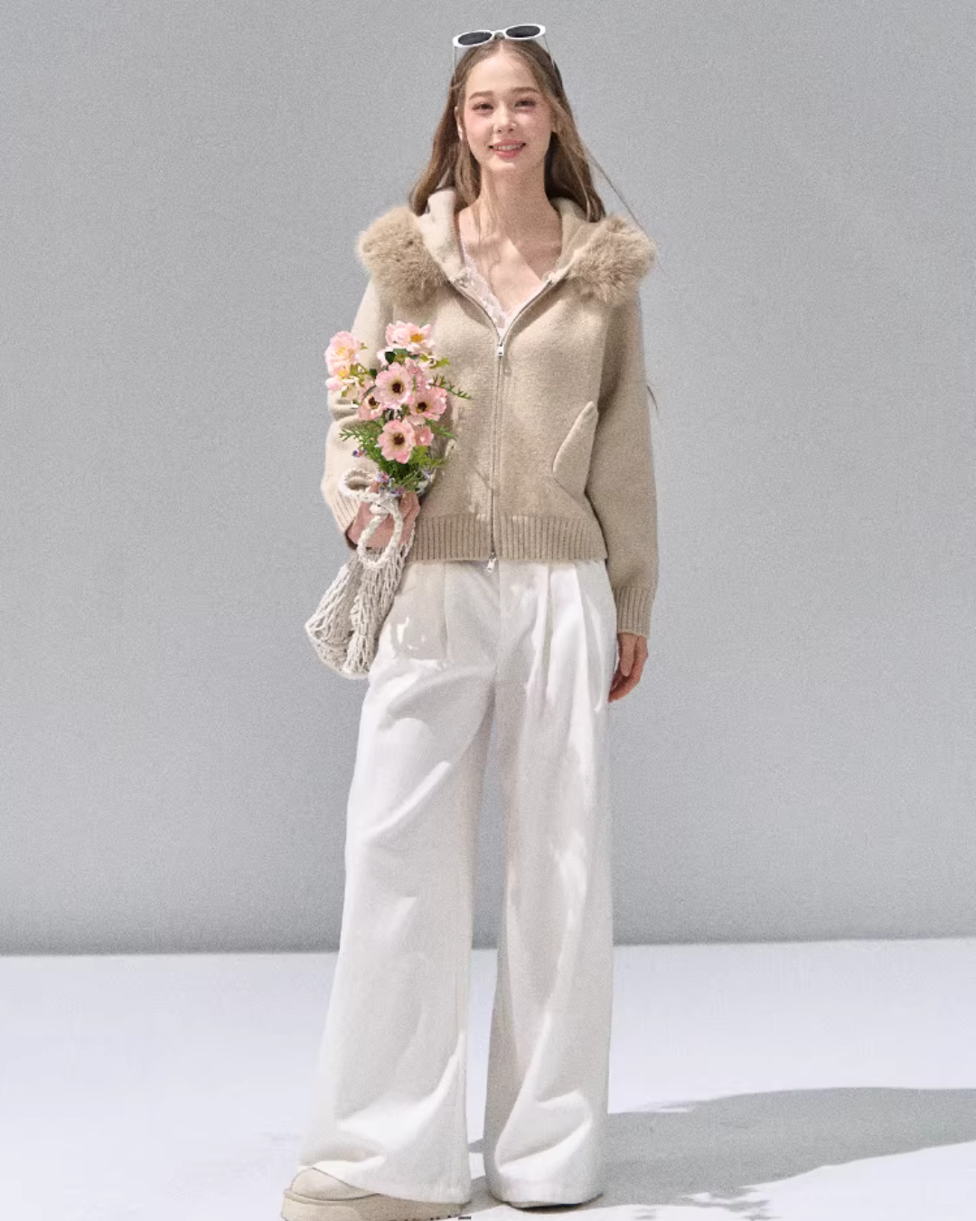 Hooded Fur Zip Knit Cardigan Hooded Fur Zip Knit Cardigan