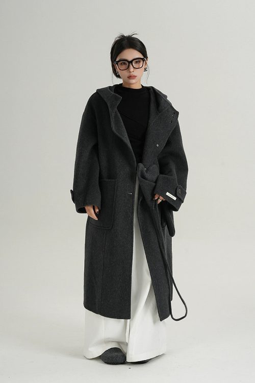 Hooded Gloves Long Coat