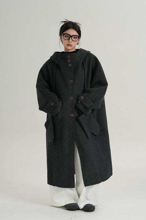 Hooded Gloves Long Coat