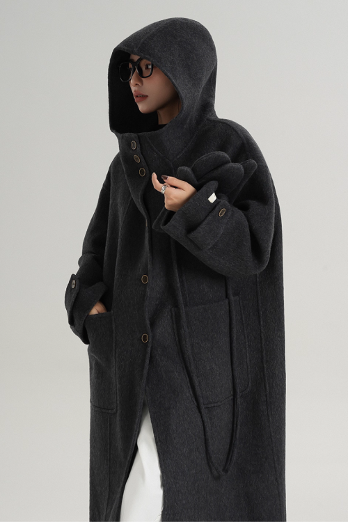 Hooded Gloves Long Coat