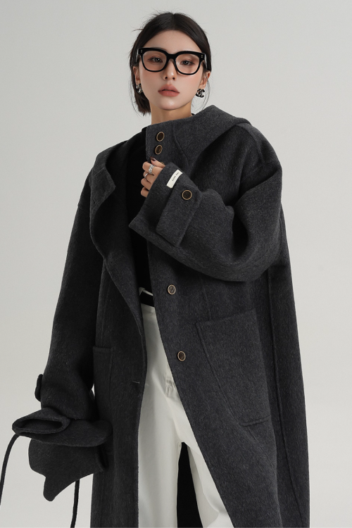 Hooded Gloves Long Coat