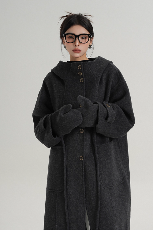 Hooded Gloves Long Coat