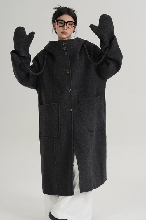 Hooded Gloves Long Coat