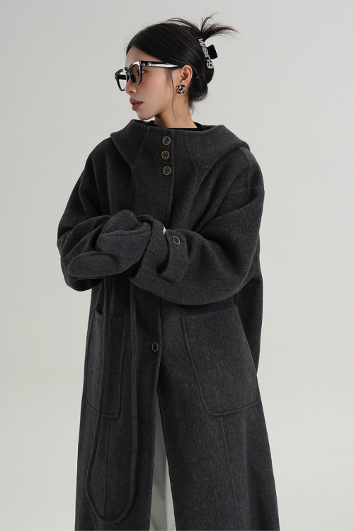 Hooded Gloves Long Coat