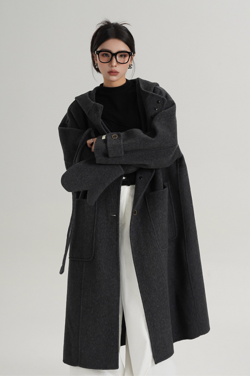 Hooded Gloves Long Coat