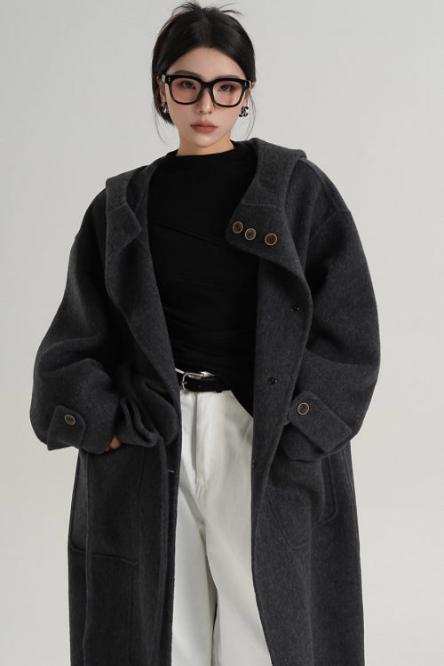 Hooded Gloves Long Coat