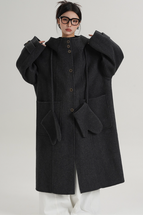 Hooded Gloves Long Coat