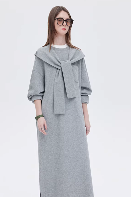 Hooded Long-Sleeve Sweatshirt Dress