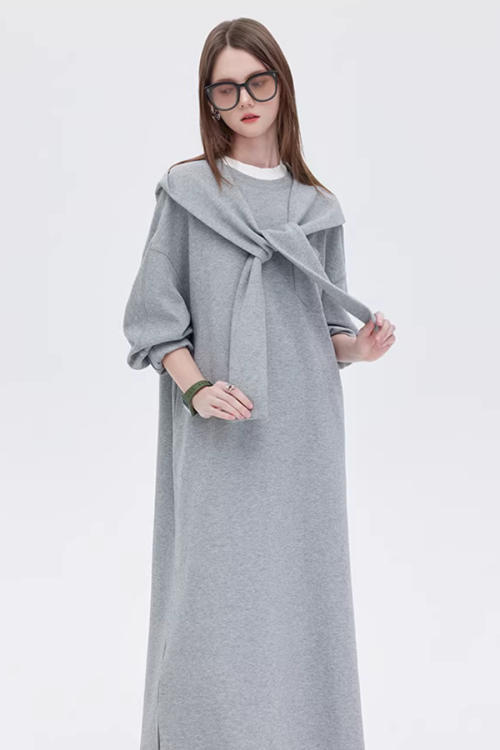 Hooded Long-Sleeve Sweatshirt Dress
