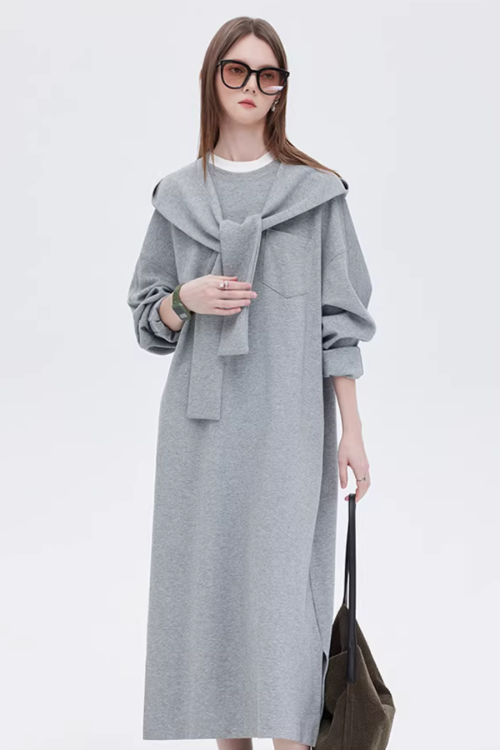 Hooded Long-Sleeve Sweatshirt Dress