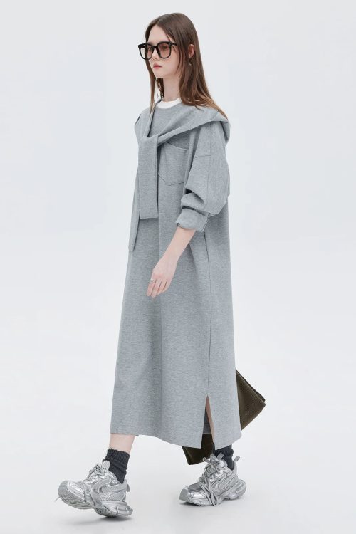 Hooded Long-Sleeve Sweatshirt Dress
