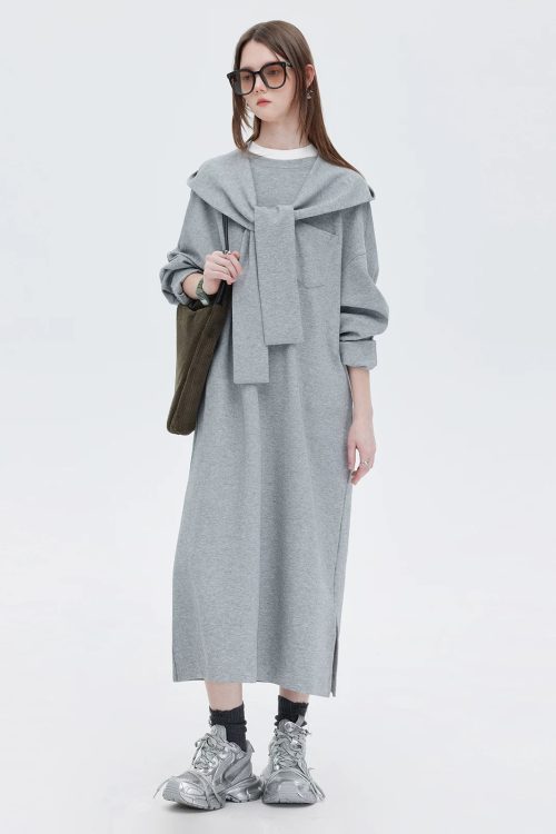 Hooded Long-Sleeve Sweatshirt Dress