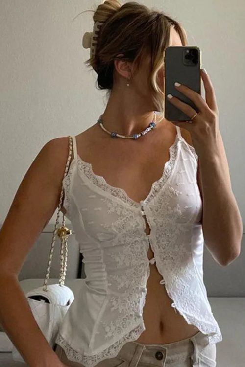 Hook Front Lace Trim Top