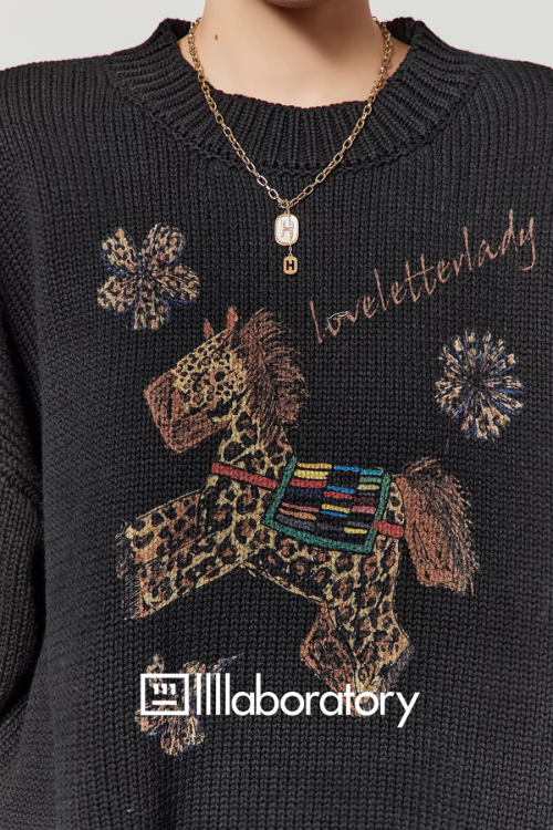 Horse Embroidered Knit Top / Leopard Mini Skirt