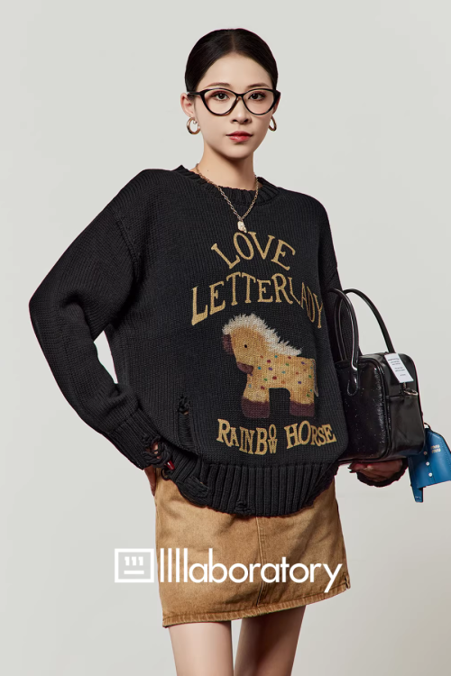 Horse Print Knit Top / Retro Mini Skirt