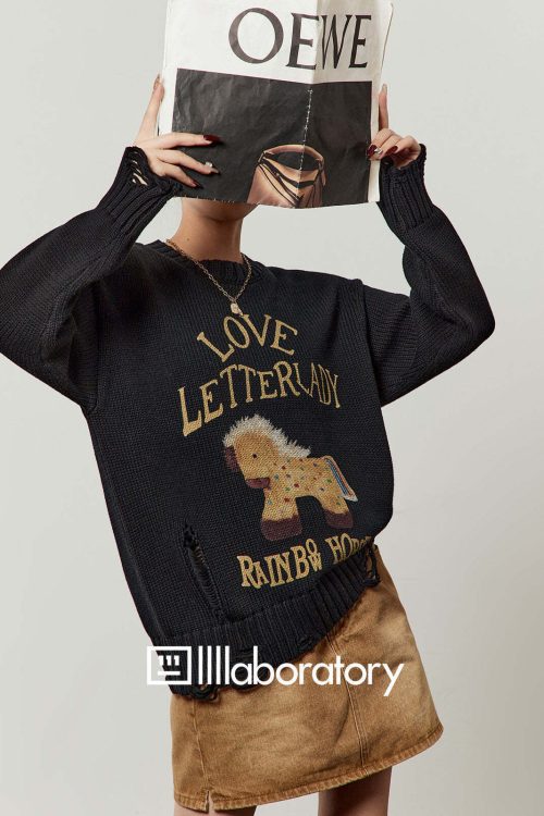 Horse Print Knit Top / Retro Mini Skirt