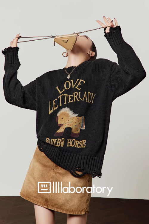 Horse Print Knit Top / Retro Mini Skirt