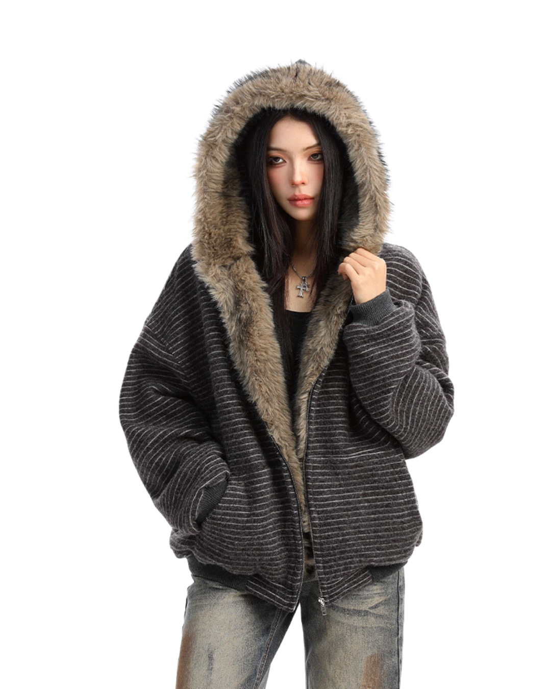 Inner Fur Thin Stripe Zip Hoodie Inner Fur Thin Stripe Zip Hoodie