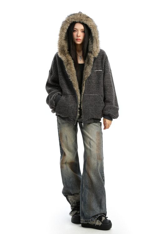 Inner Fur Thin Stripe Zip Hoodie