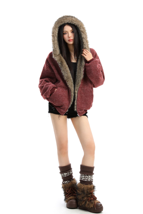 Inner Fur Thin Stripe Zip Hoodie