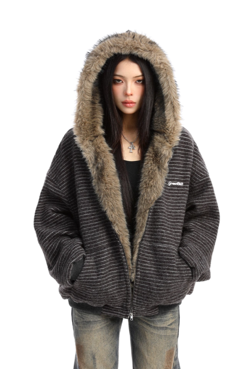 Inner Fur Thin Stripe Zip Hoodie