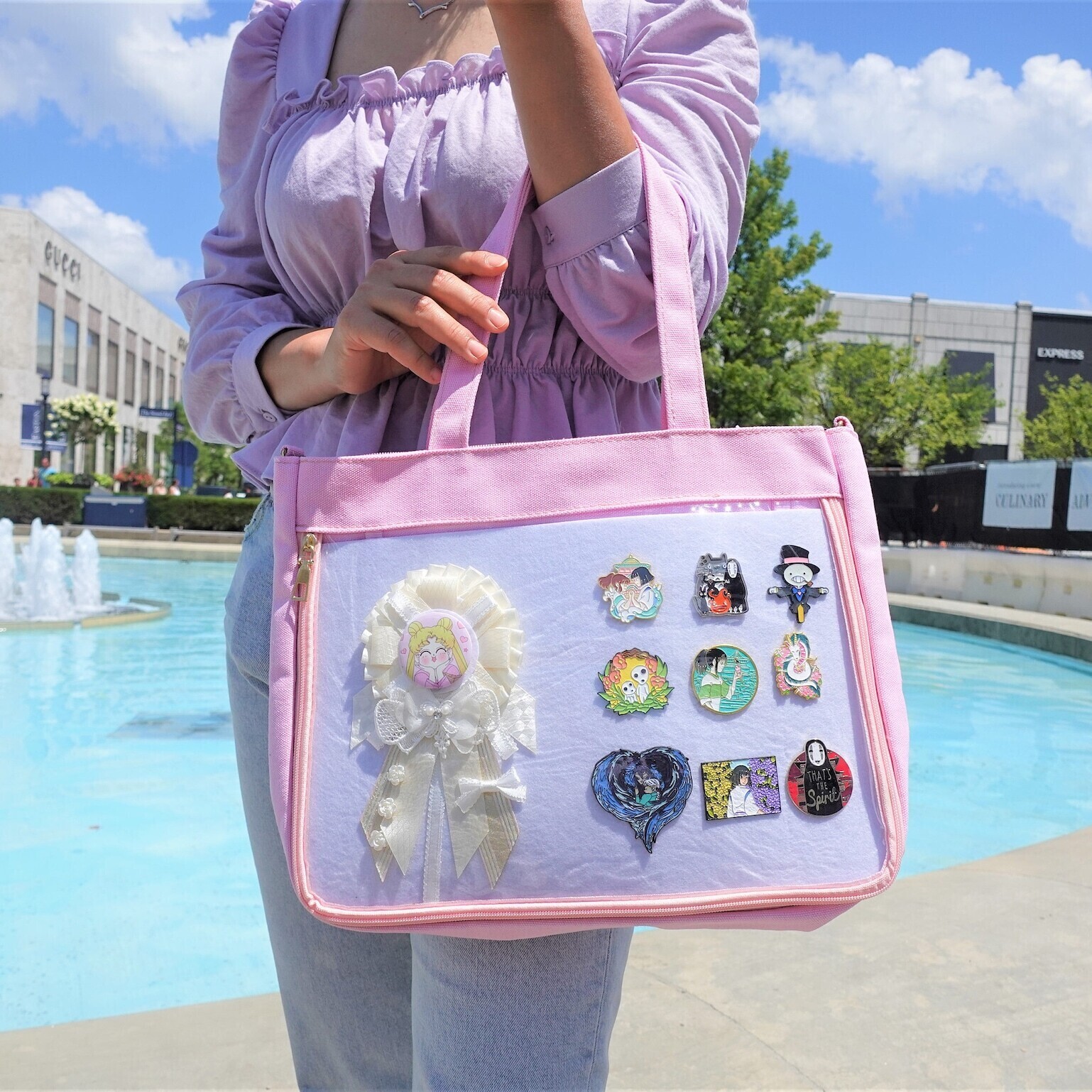 Ita Tote Bag with Clear Window for Pin Display Ita Tote Bag with Clear Window for Pin Display