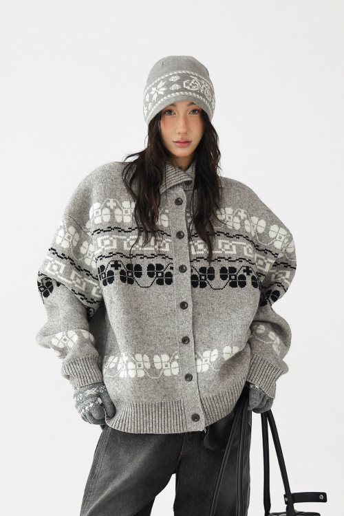 Jacquard High Neck Knit