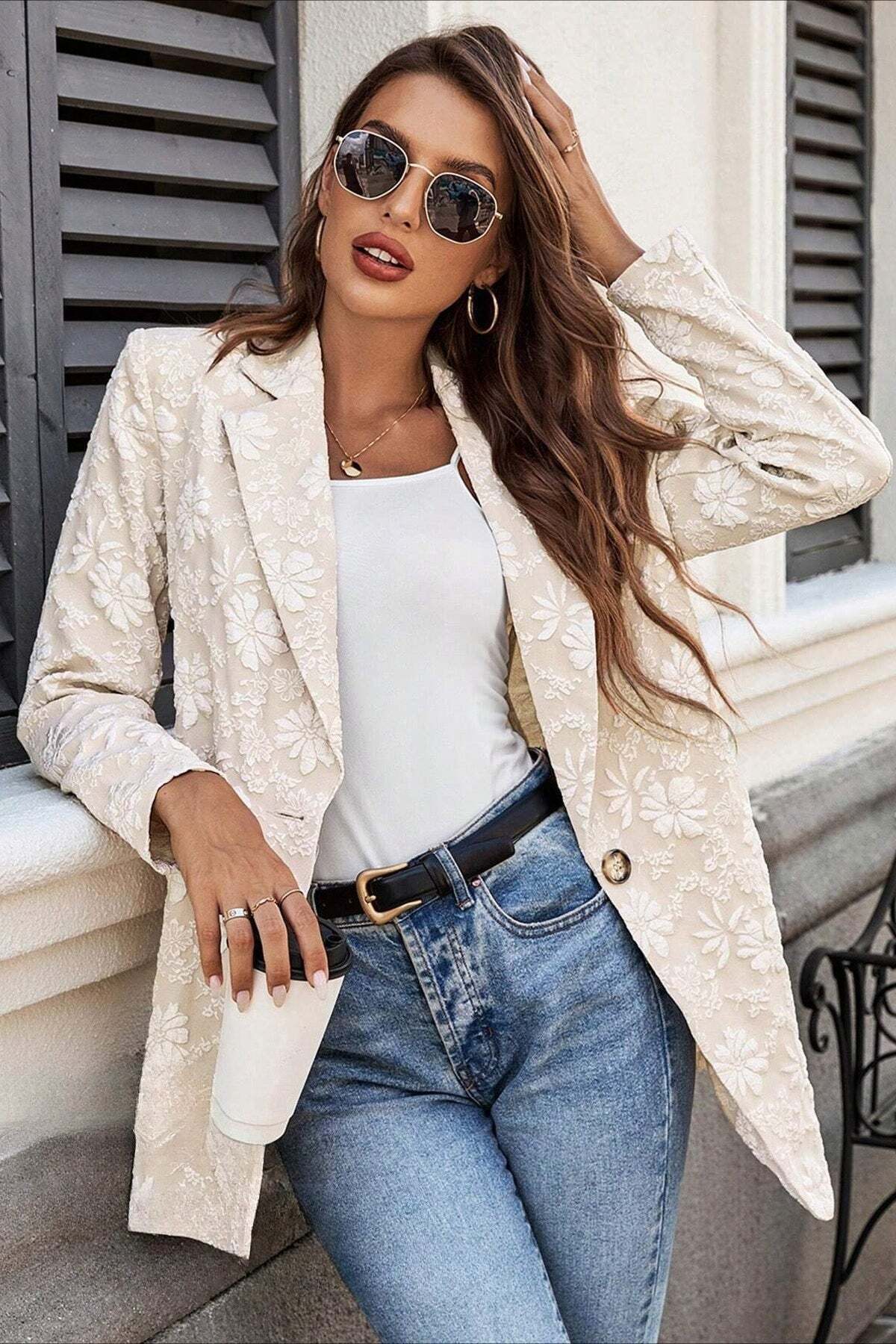 Jacquard Single Button Chic Blazer Jacquard Single Button Chic Blazer