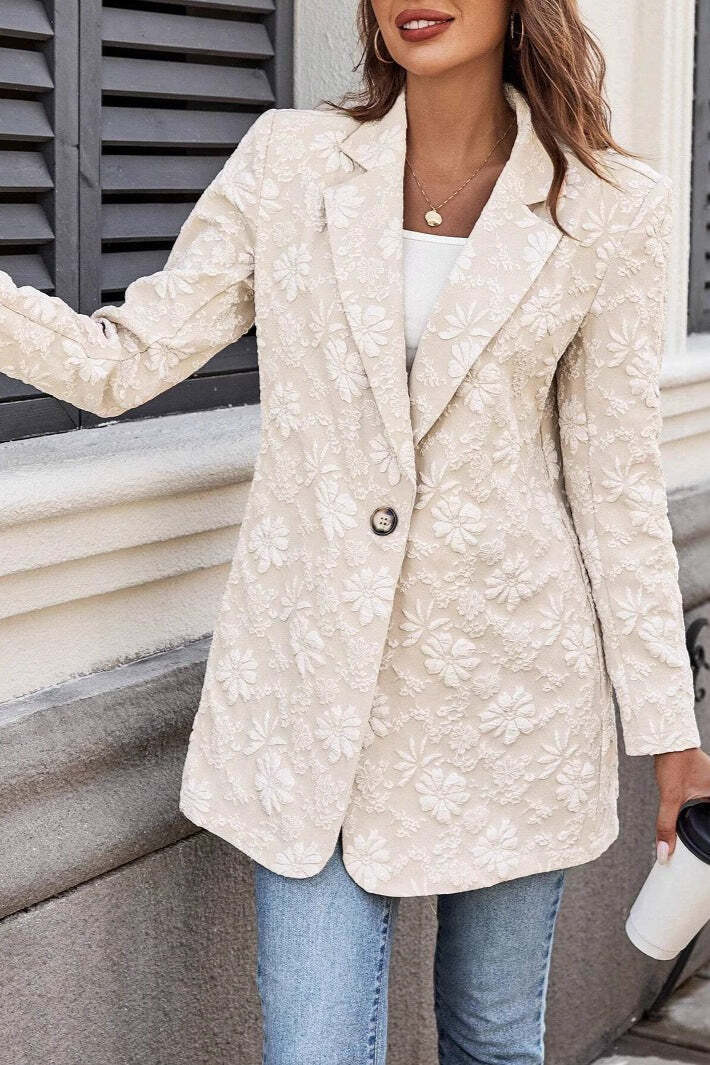 Jacquard Single Button Chic Blazer Jacquard Single Button Chic Blazer