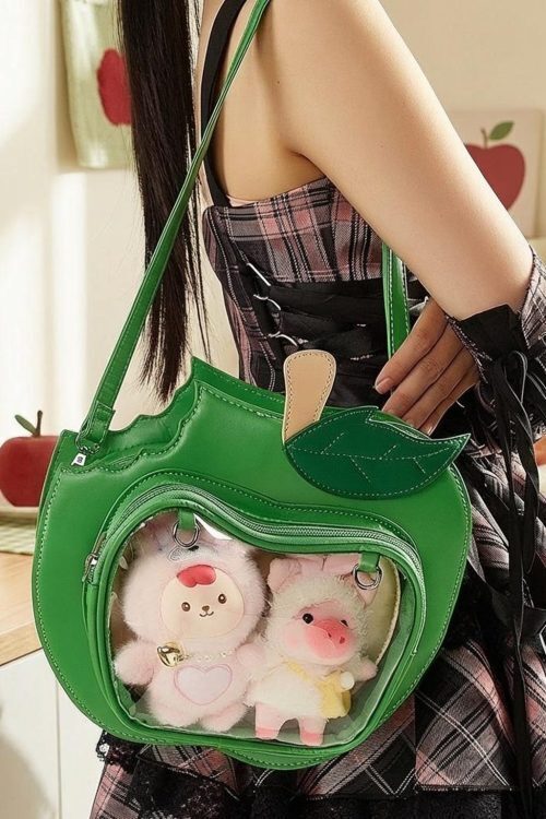 Kawaii Apple Convertible Ita Bag with Clear Window for Plushies and Pins