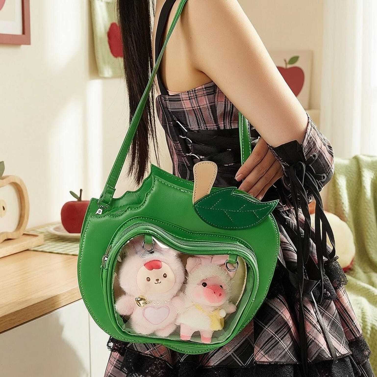 Kawaii Apple Convertible Ita Bag with Clear Window for Plushies and Pins Kawaii Apple Convertible Ita Bag with Clear Window for Plushies and Pins