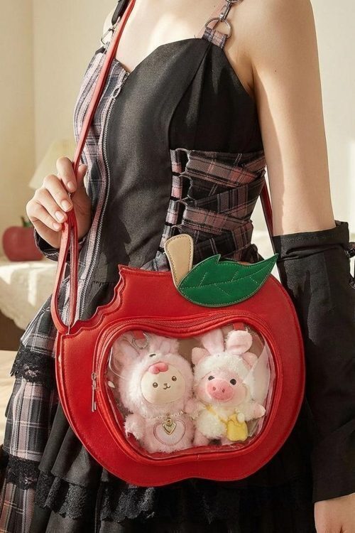 Kawaii Apple Convertible Ita Bag with Clear Window for Plushies and Pins