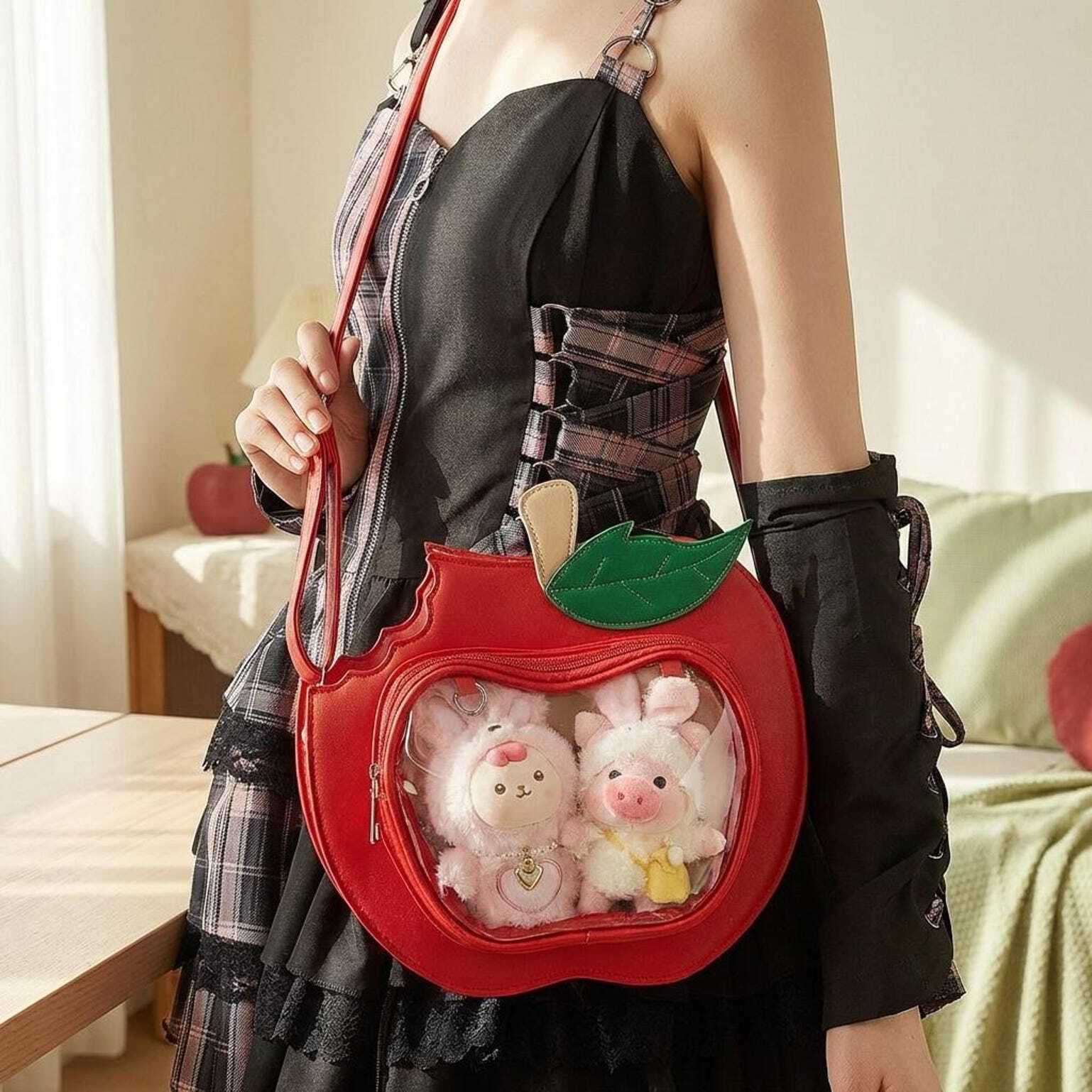 Kawaii Apple Convertible Ita Bag with Clear Window for Plushies and Pins Kawaii Apple Convertible Ita Bag with Clear Window for Plushies and Pins