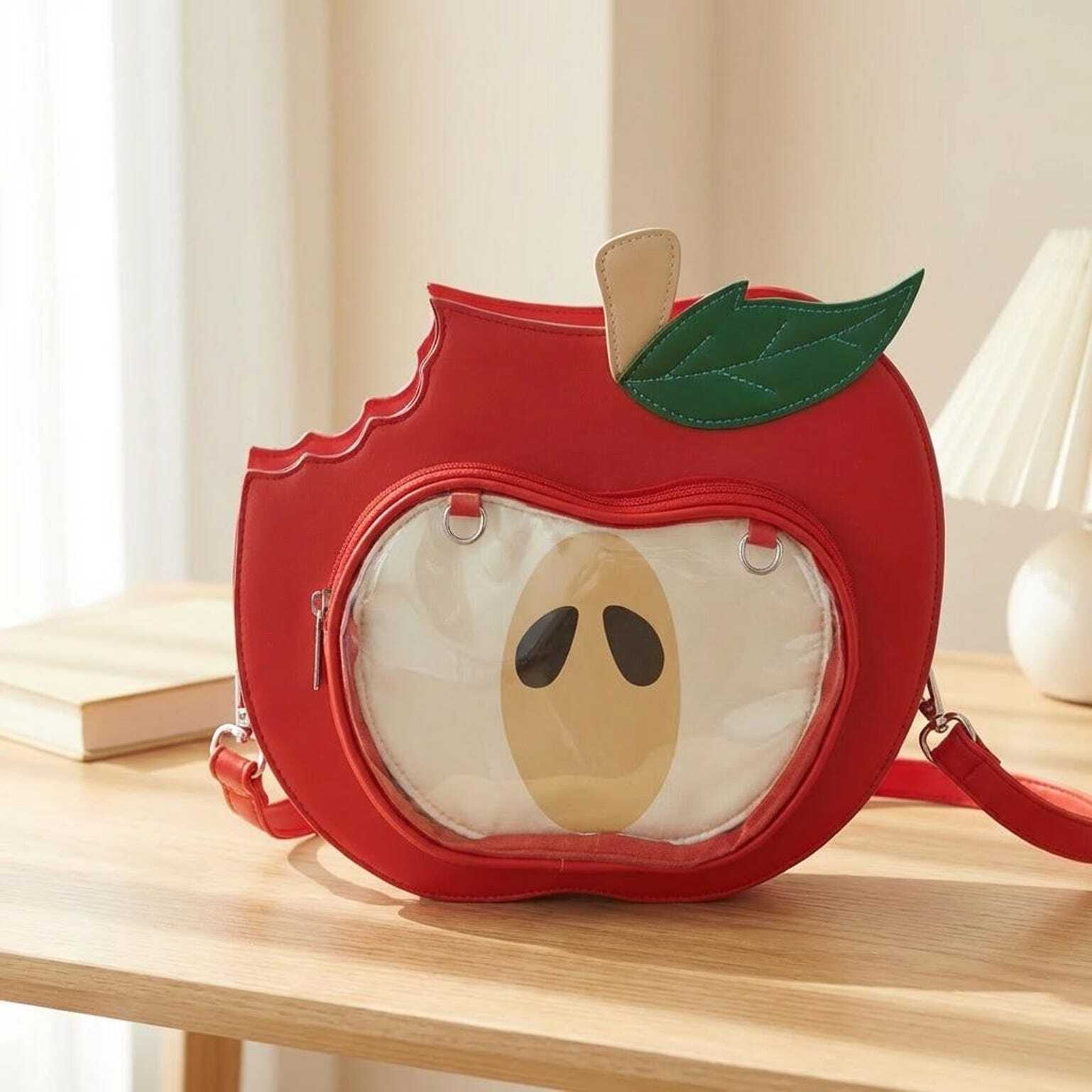 Kawaii Apple Convertible Ita Bag with Clear Window for Plushies and Pins Kawaii Apple Convertible Ita Bag with Clear Window for Plushies and Pins