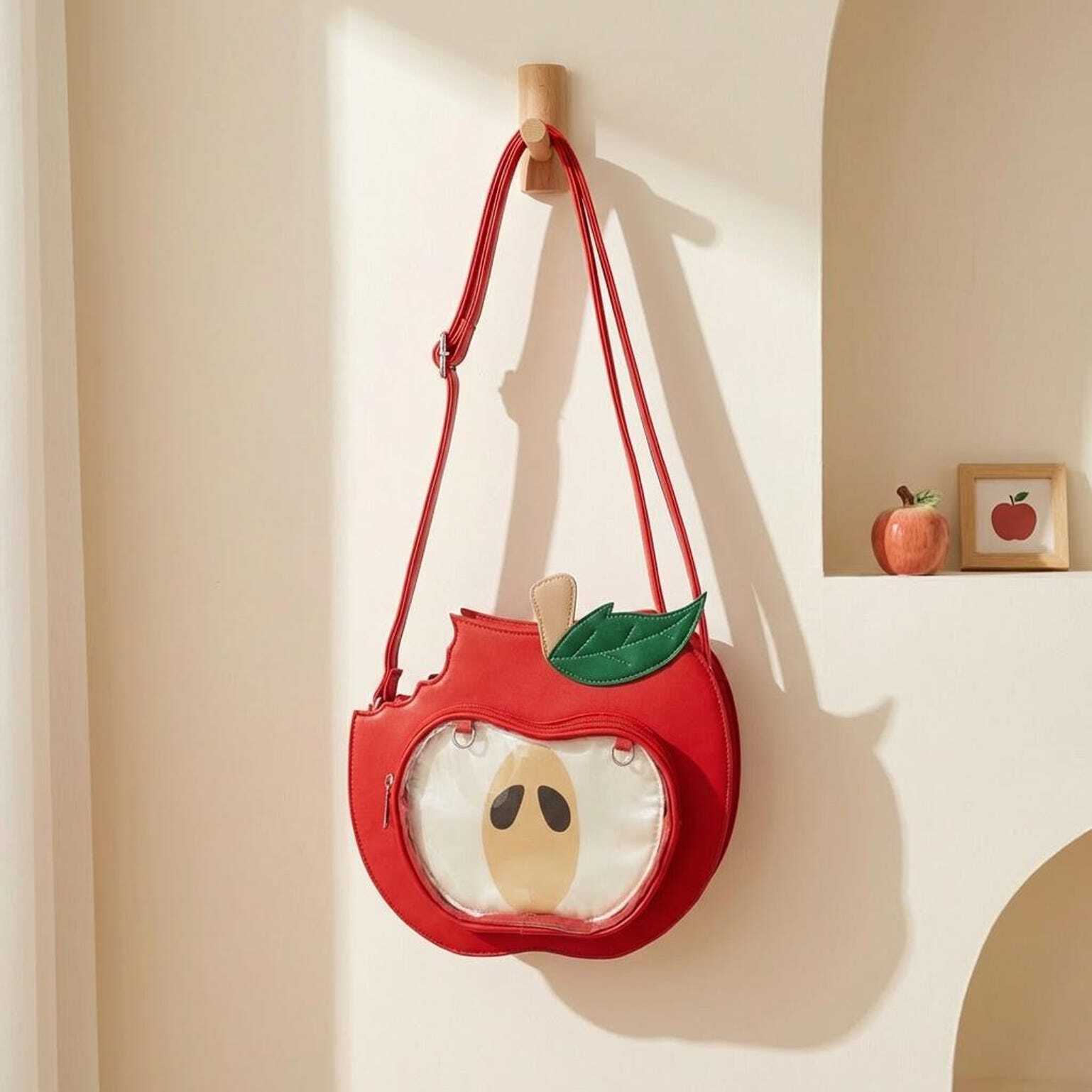 Kawaii Apple Convertible Ita Bag with Clear Window for Plushies and Pins Kawaii Apple Convertible Ita Bag with Clear Window for Plushies and Pins