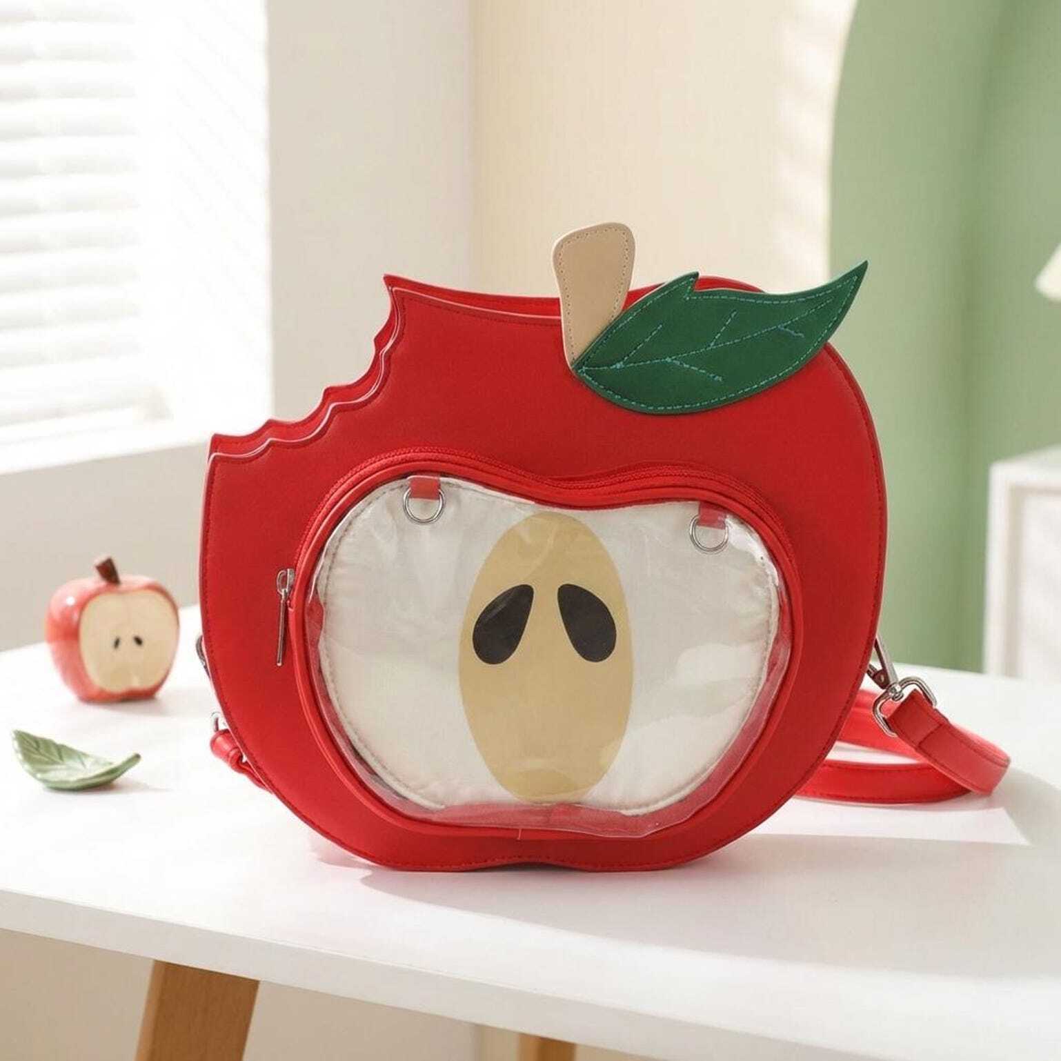 Kawaii Apple Convertible Ita Bag with Clear Window for Plushies and Pins Kawaii Apple Convertible Ita Bag with Clear Window for Plushies and Pins