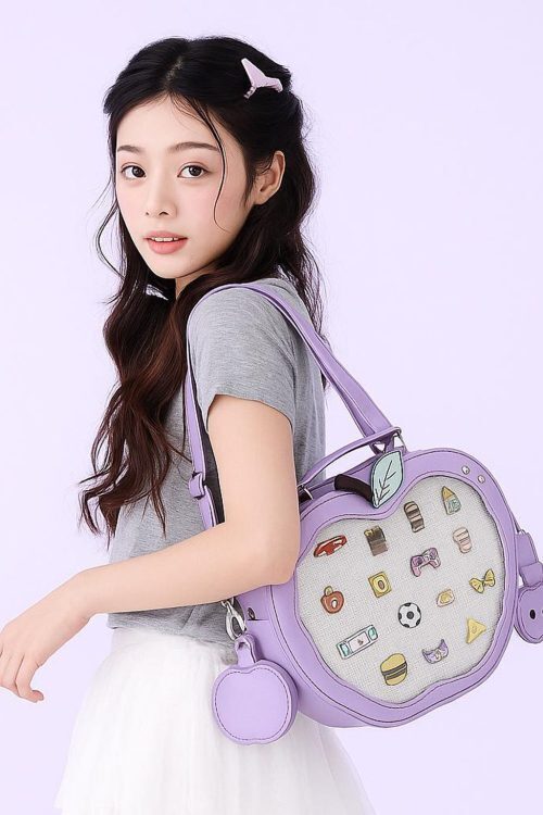 Kawaii Apple Ita Backpack with Clear Window for Plushies and Pins