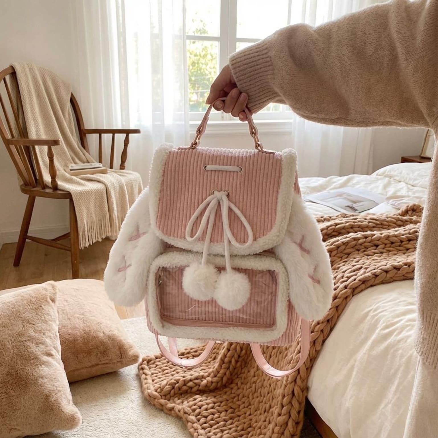 Kawaii Bunny Ita Backpack for Plushies and Pins Kawaii Bunny Ita Backpack for Plushies and Pins