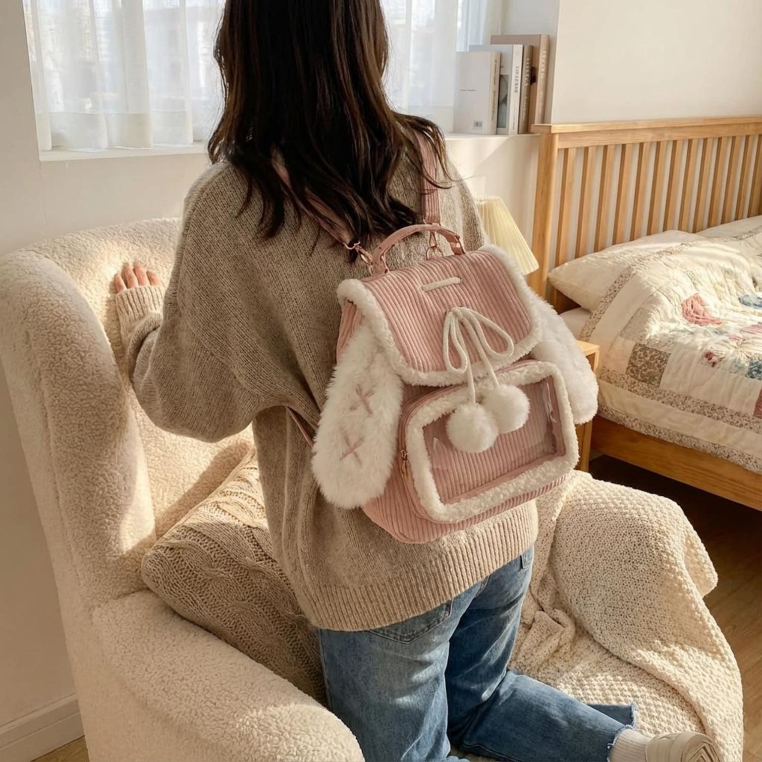 Kawaii Bunny Ita Backpack for Plushies and Pins Kawaii Bunny Ita Backpack for Plushies and Pins