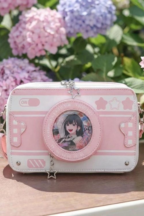 Kawaii Camera Convertible Ita Bag with Clear Window for Photocards and Pins