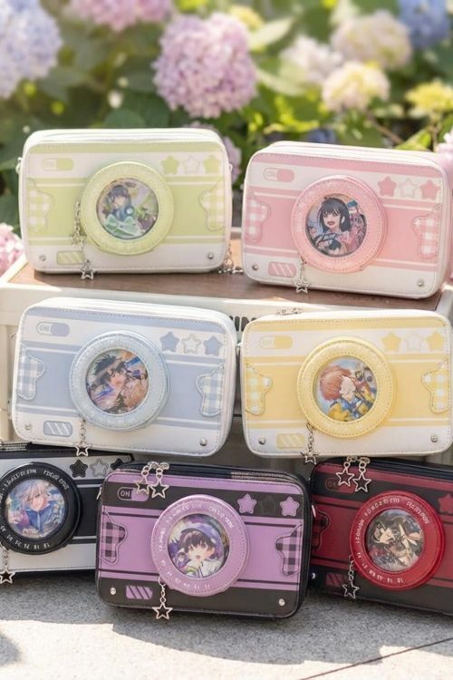 Kawaii Camera Convertible Ita Bag with Clear Window for Photocards and Pins
