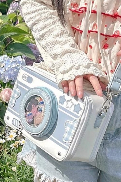 Kawaii Camera Convertible Ita Bag with Clear Window for Photocards and Pins