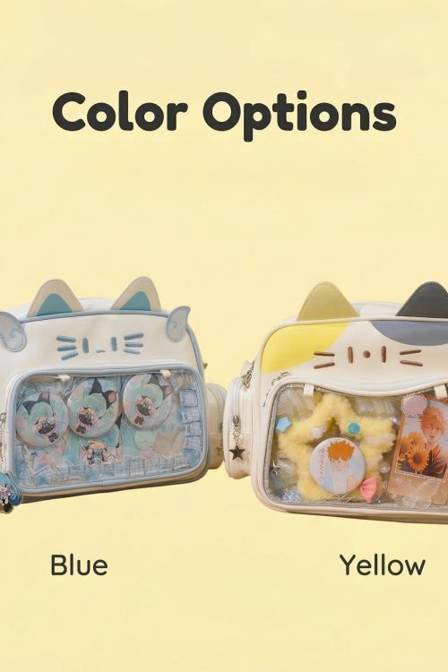 Kawaii Cat Convertible Ita Bag with Clear Window and Included Insert for Plushies and Pins