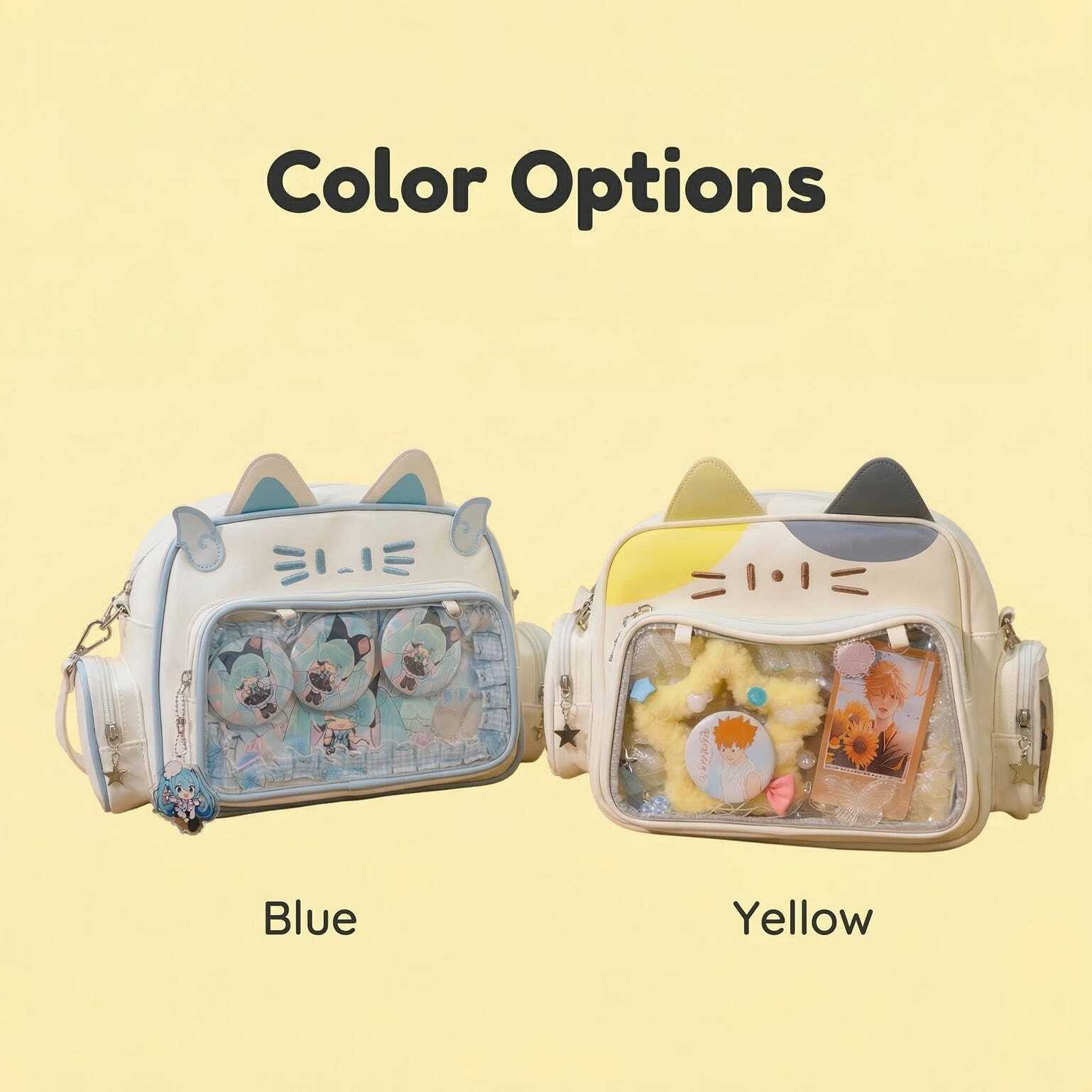 Kawaii Cat Convertible Ita Bag with Clear Window and Included Insert for Plushies and Pins Kawaii Cat Convertible Ita Bag with Clear Window and Included Insert for Plushies and Pins