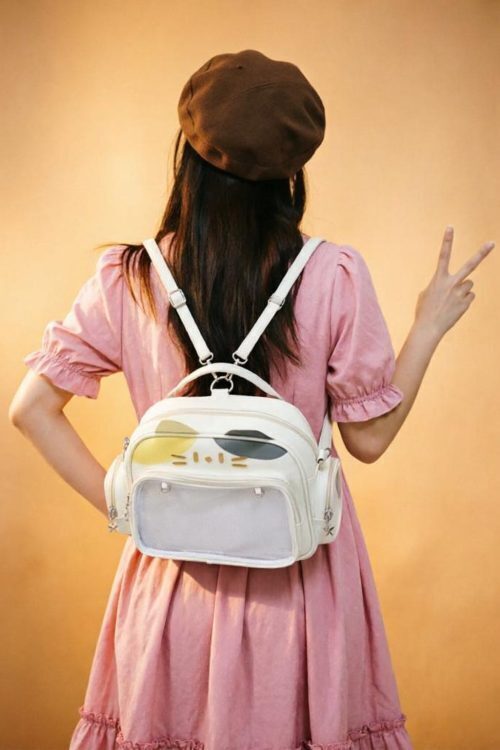 Kawaii Cat Convertible Ita Bag with Clear Window and Included Insert for Plushies and Pins