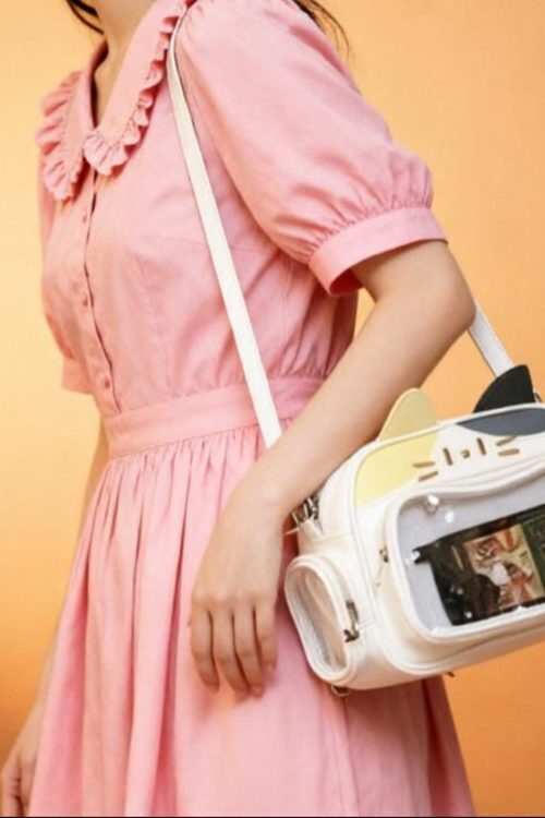 Kawaii Cat Convertible Ita Bag with Clear Window and Included Insert for Plushies and Pins