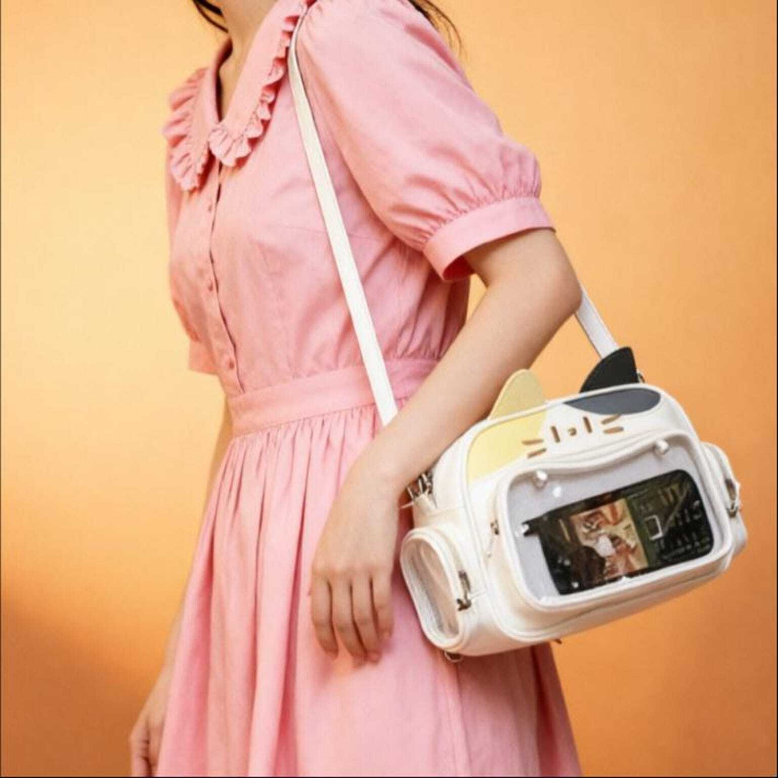 Kawaii Cat Convertible Ita Bag with Clear Window and Included Insert for Plushies and Pins Kawaii Cat Convertible Ita Bag with Clear Window and Included Insert for Plushies and Pins