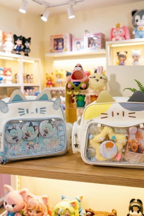 Kawaii Cat Convertible Ita Bag with Clear Window and Included Insert for Plushies and Pins