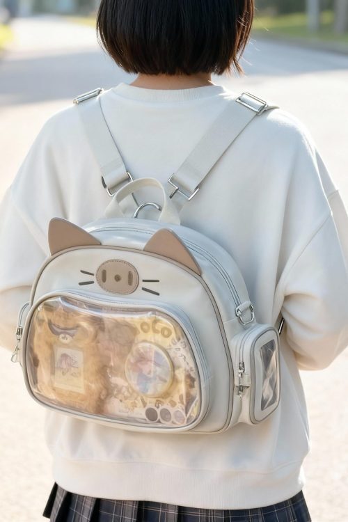 Kawaii Cat Ita Backpack for Photocards and Pins